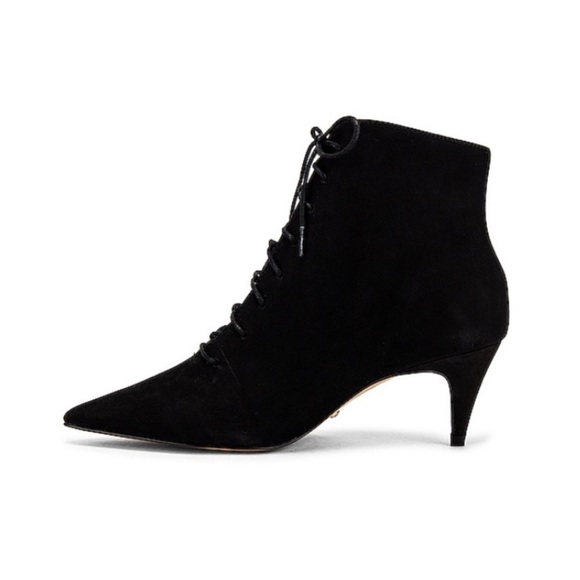 Revolve x Raye Elodie Tie Black Suede Pointed Toe Bootie Size 7 - Picture 2 of 7